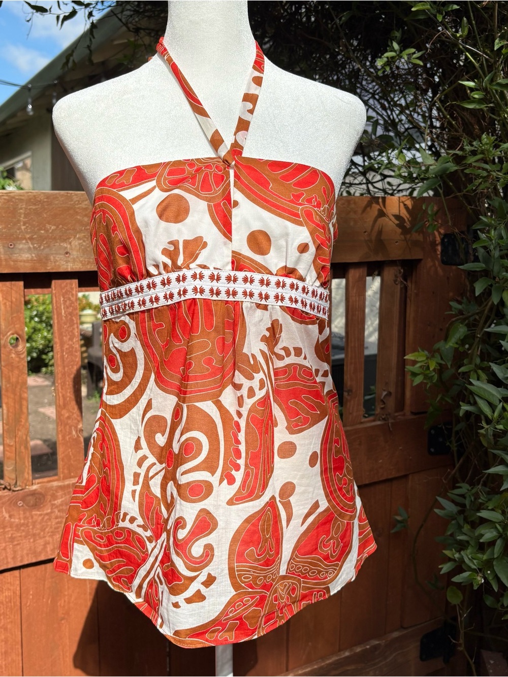 Y2K Halter Top – 100% Cotton Boho Print Size 6 Never Worn